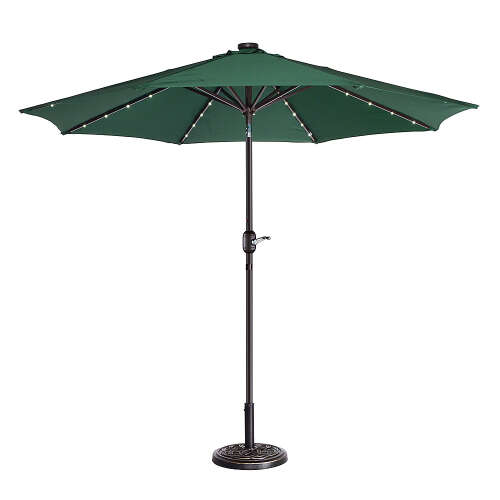 Rent to own Nature Spring - 9' LED Lighted Outdoor Patio Umbrella with 8 Steel Ribs and Push Button Tilt, Solar Powered Market Umbrella by (Green) - Forest Green