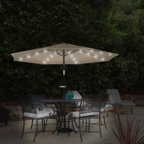 Rent to own Nature Spring - Patio Umbrella – 10 Foot Deck Shade with Solar Powered LED Lights, Crank Tilt and Fade Resistant, UV Protection Canopy - Sand