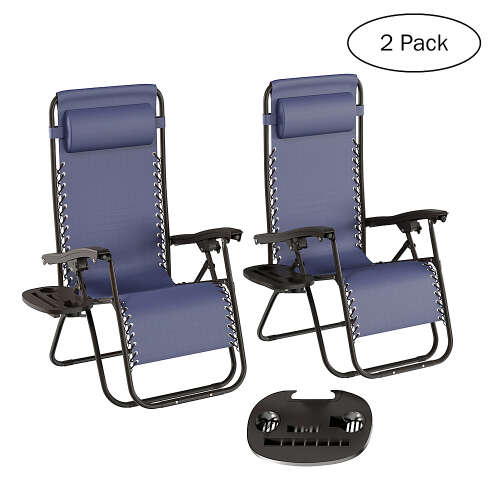 Rent To Own - Hastings Home - Patio Furniture Set of 2 Zero-Gravity Recliner Chairs - Outdoor Furniture Set for Camping Accessories or Patio Seating - Navy Blue