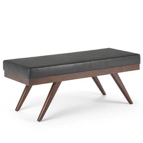Rent to own Simpli Home - Chanelle Mid Century Ottoman Bench - Distressed Black