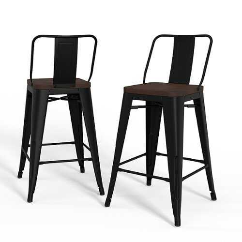 Rent to own Simpli Home - Rayne Metal and Wood Counter Height Stool (Set of 2) - Black