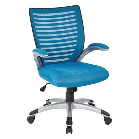 OSP Home Furnishings - Mesh Seat and Screen Back Managers Chair with Padded Silver Arms and Nylon Base - Blue