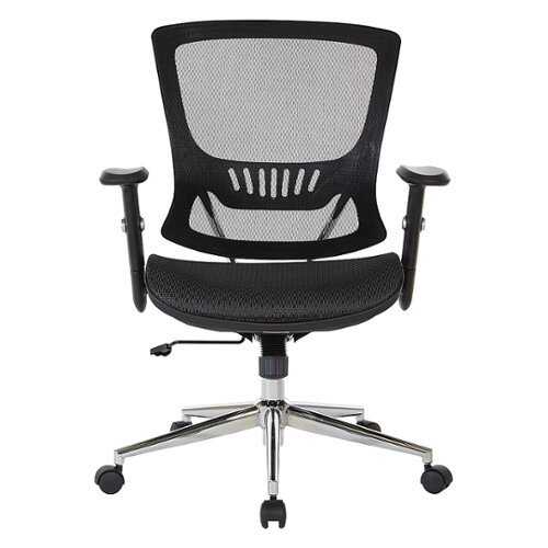 OSP Home Furnishings - Mesh Screen Seat and Back Manager's Chair with Height Adjustable Arms and Chrome Base - Black