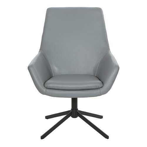 OSP Home Furnishings - Modern Scoop Design Chair in Faux Leather with Black Base - Charcoal Grey