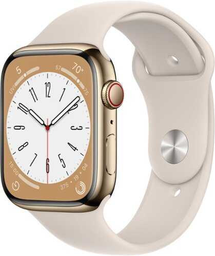 Rent to own Apple Watch Series 8 GPS + Cellular 45mm Gold Stainless Steel Case with Starlight Sport Band - M/L - Starlight