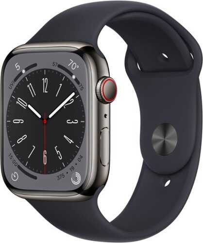 Rent to own Apple Watch Series 8 GPS + Cellular 45mm Graphite Stainless Steel Case with Midnight Sport Band - S/M - Midnight