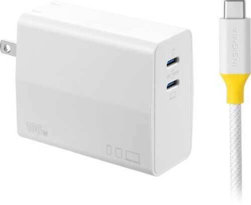 Rent to own Insignia™ - 100W Dual Port USB-C Foldable Compact Wall Charger Kit for MacBook Pro, Smartphone, and Tablet - White