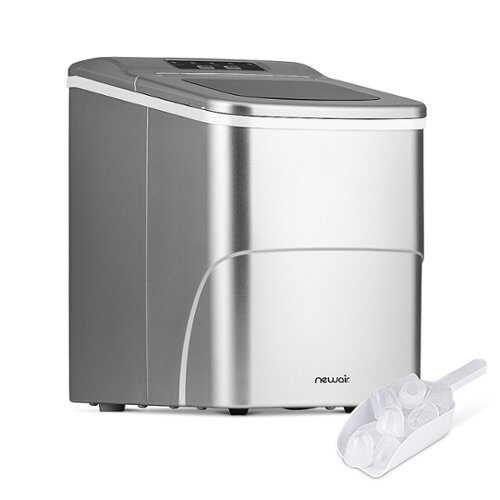 Rent to own NewAir - 26 lbs. Countertop Ice Maker, Portable and Lightweight, Intuitive Control, Large or Small Ice Size, BPA-Free Parts - Matte Silver