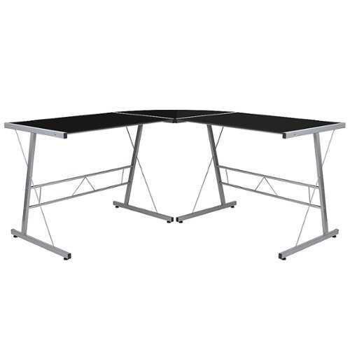 Flash Furniture - L-Shaped Computer Corner Glass Desk, Gaming Desk, Home Office Corner Desk, Black - Black Top/Silver Frame