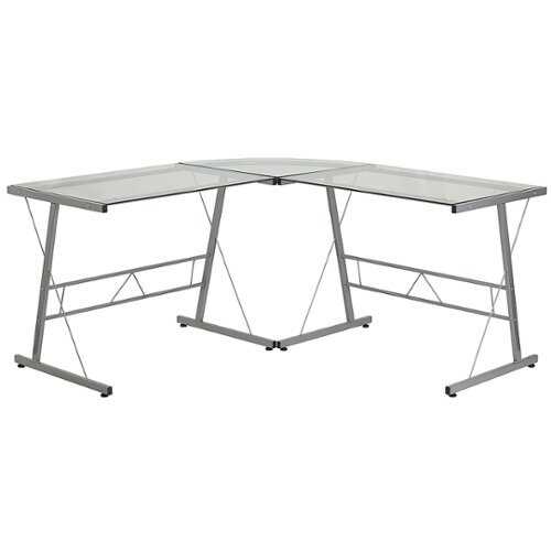 Flash Furniture - L-Shaped Computer Corner Glass Desk, Gaming Desk, Home Office Corner Desk, Clear - Clear/Silver