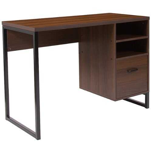 Flash Furniture - Northbrook Coffee Wood Grain Finish Computer Desk with Black Metal Frame - Rustic