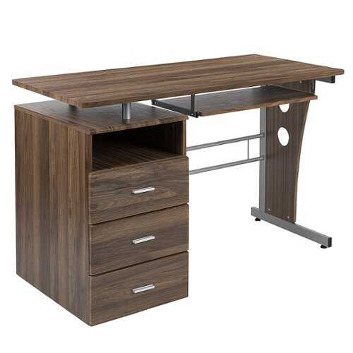 Flash Furniture - Desk with Three Drawer Pedestal and Pull-Out Keyboard Tray - Rustic Walnut