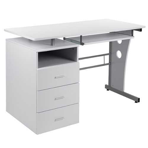 Flash Furniture - Desk with Three Drawer Pedestal and Pull-Out Keyboard Tray - White