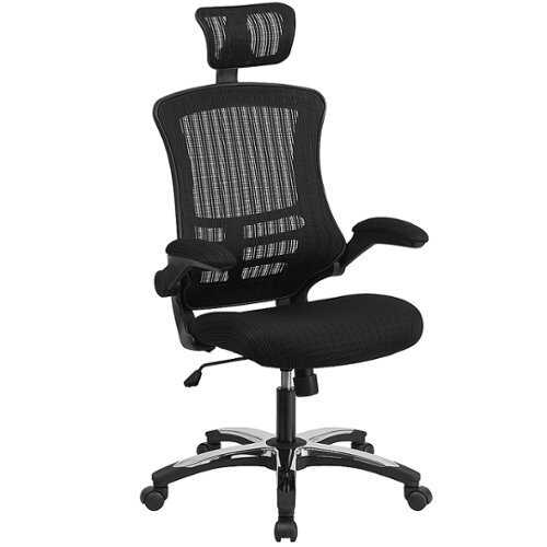 Flash Furniture - High-Back Mesh Swivel Ergonomic Executive Office Chair with Flip-Up Arms and Adjustable Headrest, BIFMA Certified - Black