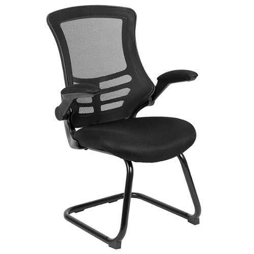 Flash Furniture - Sled Base Side Reception Chair with Flip-Up Arms - Black Mesh