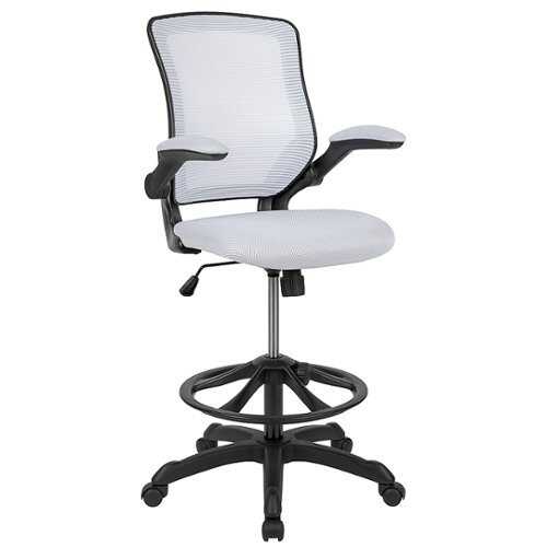 Flash Furniture - Mid-Back Mesh Ergonomic Drafting Chair with Adjustable Foot Ring and Flip-Up Arms - White