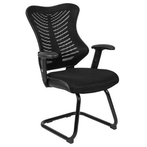 Rent to own Flash Furniture - Designer Sled Base Side Reception Chair with Adjustable Arms - Black Mesh