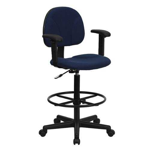 Flash Furniture - Fabric Drafting Chair with Adjustable Arms (Cylinders: 22.5''-27''H or 26''-30.5''H) - Navy Blue Patterned