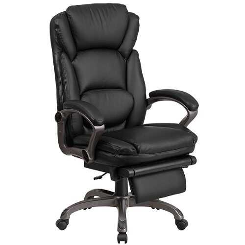 Flash Furniture - High Back LeatherSoft Executive Reclining Ergonomic Swivel Office Chair with Outer Lumbar Cushion and Arms - Black