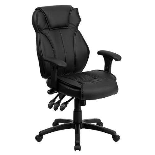 Flash Furniture - High Back LeatherSoft Multifunction Executive Swivel Ergonomic Office Chair with Lumbar Support Knob with Arms - Black