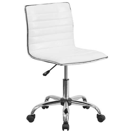 Flash Furniture - Low Back Designer Armless White Ribbed Swivel Task Office Chair - White Vinyl/Chrome Frame