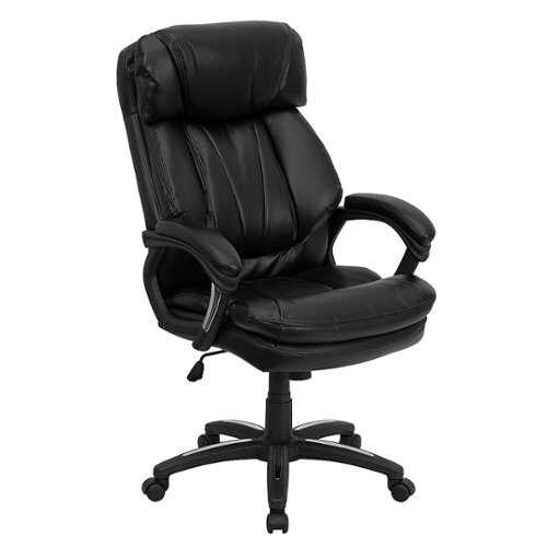 Flash Furniture - High Back LeatherSoft Executive Swivel Ergonomic Office Chair with Plush Headrest, Extensive Padding and Arms - Black