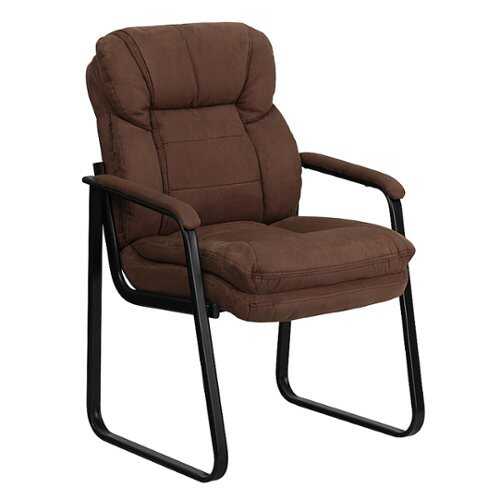 Flash Furniture - Executive Side Reception Chair with Lumbar Support and Sled Base - Brown Microfiber
