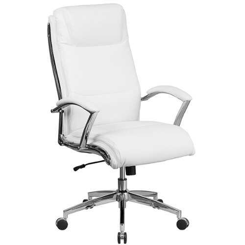 Flash Furniture - High Back Designer LeatherSoft Smooth Upholstered Executive Swivel Office Chair with Chrome Base and Arms - White