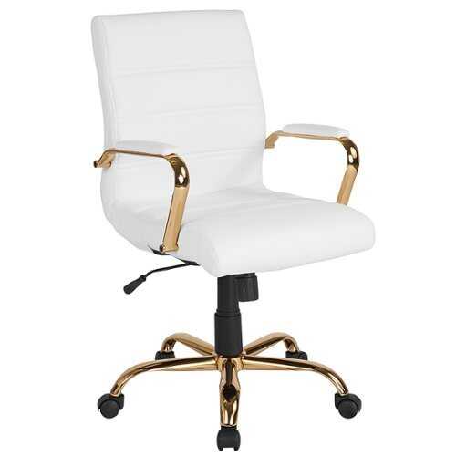 Flash Furniture - Mid-Back White LeatherSoft Executive Swivel Office Chair with Gold Frame and Arms - White LeatherSoft/Gold Frame