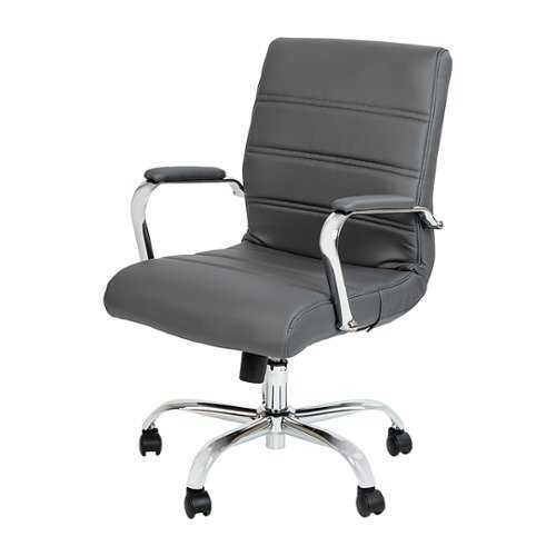 Flash Furniture - Mid-Back Gray LeatherSoft Executive Swivel Office Chair with Chrome Frame and Arms - Gray LeatherSoft/Chrome Frame