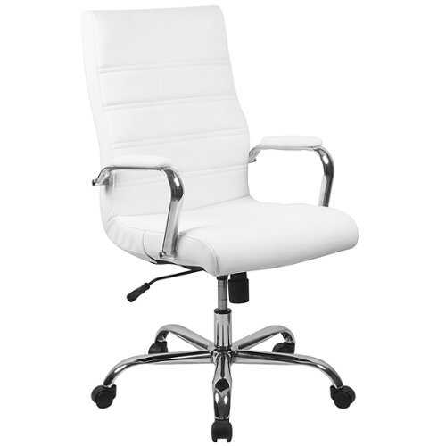 Flash Furniture - High Back White LeatherSoft Executive Swivel Office Chair with Chrome Frame and Arms - White LeatherSoft/Chrome Frame