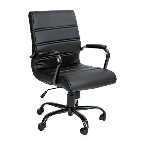 Flash Furniture - Mid-Back Black LeatherSoft Executive Swivel Office Chair with Black Frame and Arms - Black LeatherSoft/Black Frame