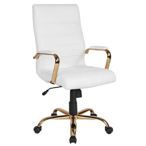 Flash Furniture - High Back White LeatherSoft Executive Swivel Office Chair with Gold Frame and Arms - White LeatherSoft/Gold Frame