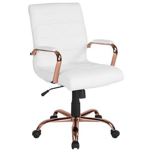Flash Furniture - Mid-Back White LeatherSoft Executive Swivel Office Chair with Rose Gold Frame and Arms - White LeatherSoft/Rose Gold Frame
