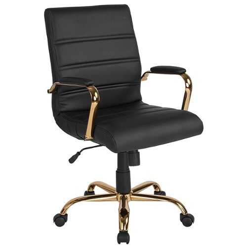 Flash Furniture - Mid-Back Black LeatherSoft Executive Swivel Office Chair with Gold Frame and Arms - Black LeatherSoft/Gold Frame