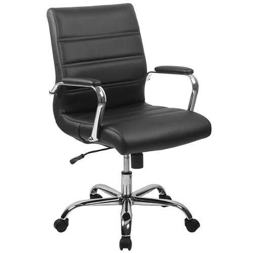 Flash Furniture - Mid-Back Black LeatherSoft Executive Swivel Office Chair with Chrome Frame and Arms - Black LeatherSoft/Chrome Frame