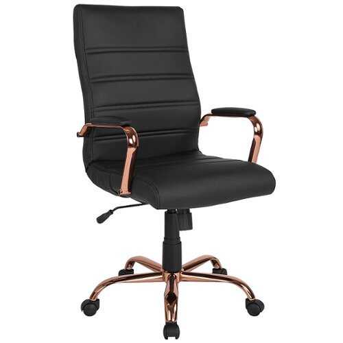 Flash Furniture - High Back Black LeatherSoft Executive Swivel Office Chair with Rose Gold Frame and Arms - Black LeatherSoft/Rose Gold Frame