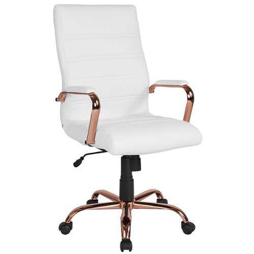 Flash Furniture - High Back Executive Swivel Office Chair - White Leather/Rose Gold Frame