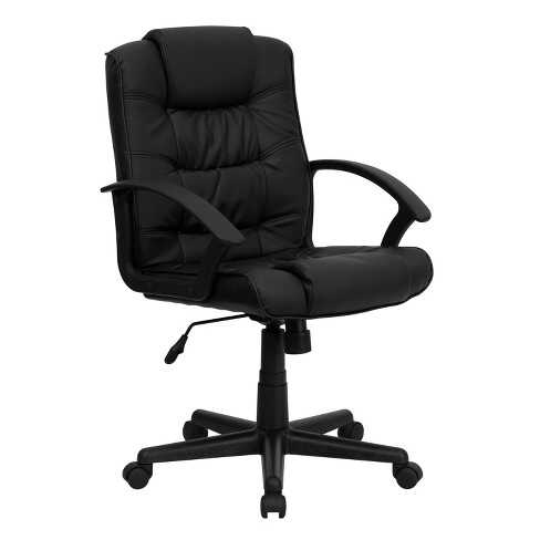 Flash Furniture - Mid-Back LeatherSoft Ripple and Accent Stitch Upholstered Swivel Task Office Chair with Arms - Black