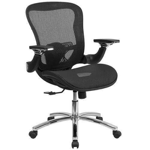 Flash Furniture - Mid-Back Mesh Chair with Synchro-Tilt & Height Adjustable Flip-Up Arms - Black
