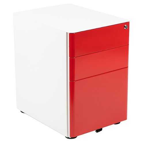 Flash Furniture - Modern 3-Drawer Mobile Locking Filing Cabinet with Anti-Tilt Mechanism & Letter/Legal Drawer, White with Red Faceplate - White and Red