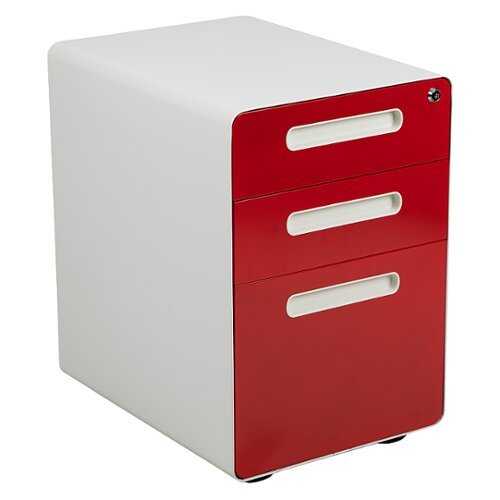 Flash Furniture - Ergonomic 3-Drawer Mobile Locking Filing Cabinet-White with Red Faceplate - White and Red