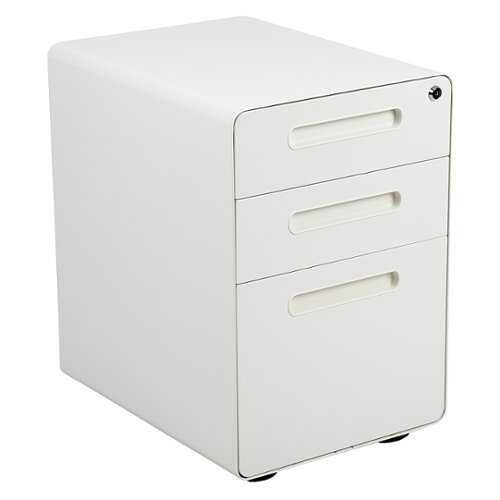 Flash Furniture - Ergonomic 3-Drawer Mobile Locking Filing Cabinet Storage Organizer-White - White