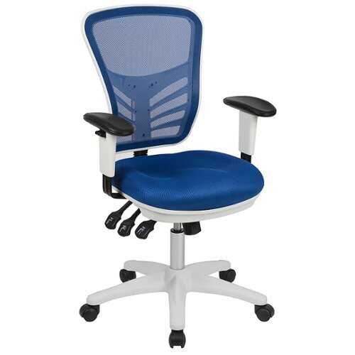 Flash Furniture - Mid-Back Blue Mesh Multifunction Executive Swivel Ergonomic Office Chair with Adjustable Arms and White Frame - Blue Mesh/White Frame