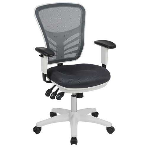 Flash Furniture - Mid-Back Dark Gray Mesh Multifunction Executive Swivel Ergonomic Office Chair with Adjustable Arms and White Frame - Dark Gray Mesh/White Frame