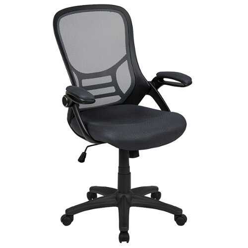 Flash Furniture - High Back Mesh Ergonomic Swivel Office Chair with Black Frame and Flip-up Arms - Dark Gray