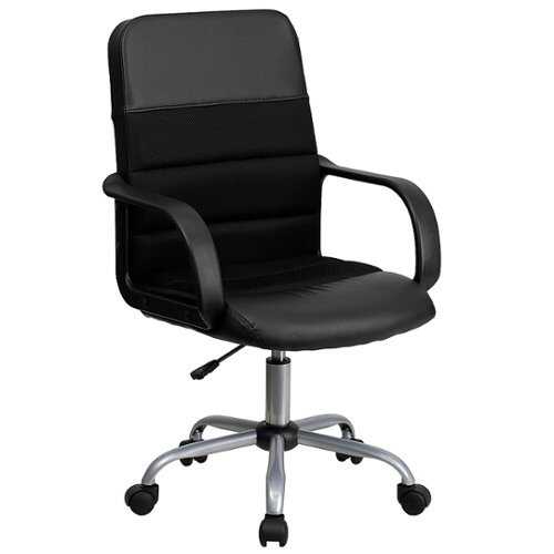 Flash Furniture - Mid-Back LeatherSoft and Mesh Swivel Task Office Chair with Arms - Black