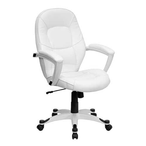 Flash Furniture - Mid-Back LeatherSoft Tapered Back Executive Swivel Office Chair with White Base and Arms - White