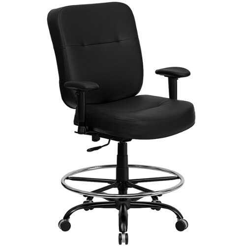 Flash Furniture - HERCULES Series Big & Tall 400 lb. Rated Ergonomic Drafting Chair with Rectangular Back and Adjustable Arms - Black LeatherSoft