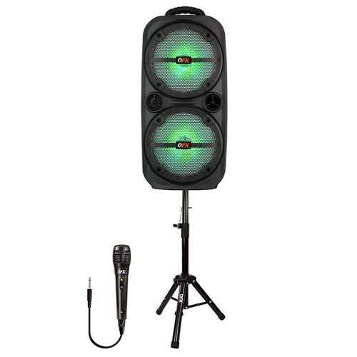 Rent to own QFX - 2 x 8" BT Recharge Speaker with Microphone & Stand - Black